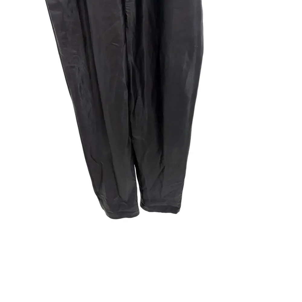Free People Ziggy Faux Leather‎ Overalls Black Utility Jumpsuit Size Large